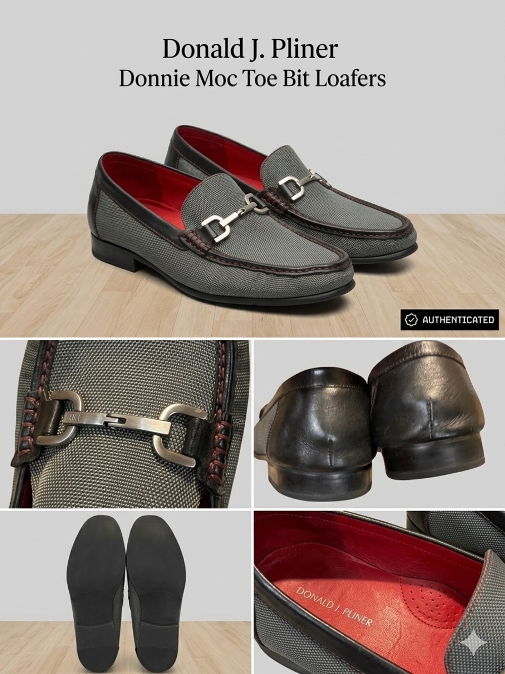 Donald J. Pliner Gray and Red Men’s Bit Loafers - LIKE NEW!! Made in Italy!!
